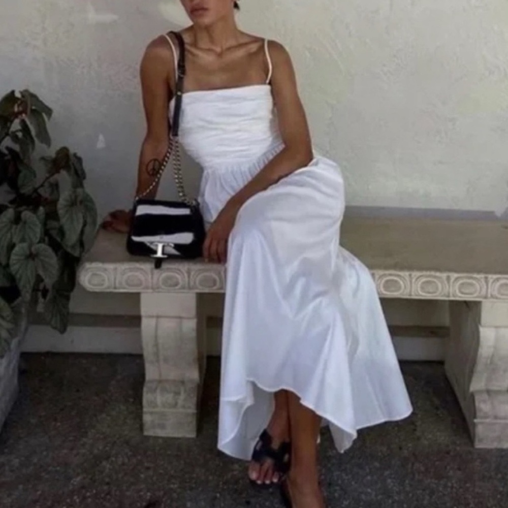 Reformation Lissa Cotton Midi Dress White Ivory Removable Strap | US 2 UK 6 - Picture 1 of 14